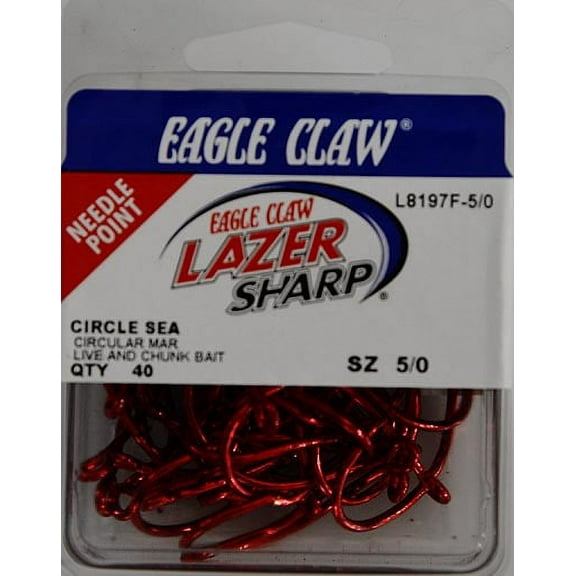 Lazer Sharp L8197F3-5/0 Circle Offset Hook, Sea Guard Red, Size 5/0, 40 Pack