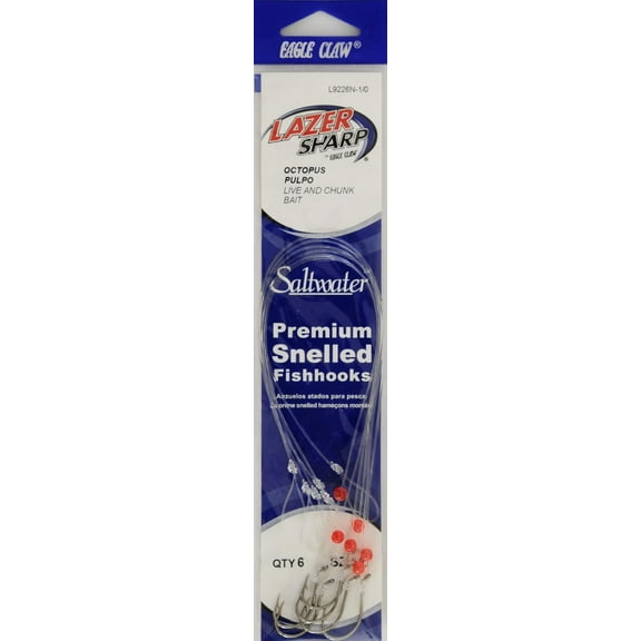 Lazer Sharp L9226NH-1/0 Snelled Octopus Hook, Nickel, Size 1/0, 6 Pack