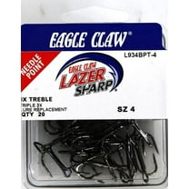 (2 pack) Lazer Sharp L934BPTH-4 3X Treble Hook, Black, Size 4, 20 Pack