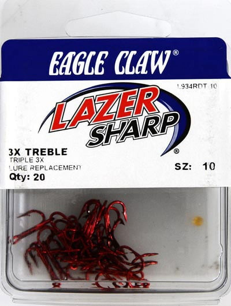 Lazer Sharp L934RDTH-10 3X TreblevHook, Red, Size 10