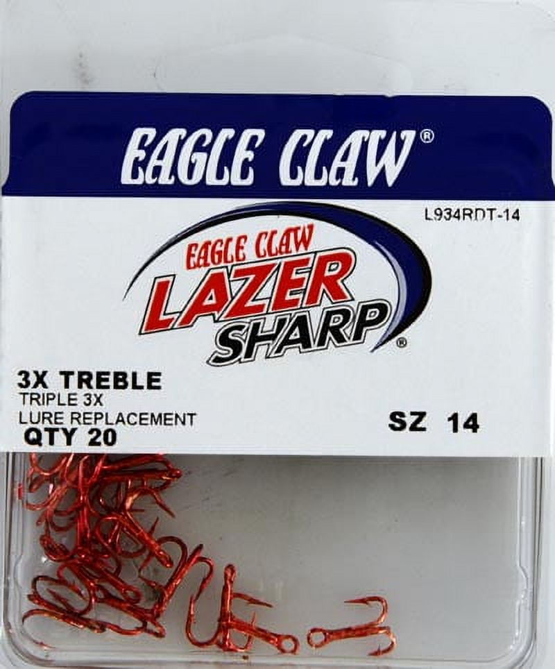 Lazer Sharp L934RDTH-14 3X Treble Hook, Red, Size 14, 20 Pack