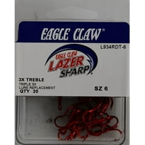 Lazer Sharp L934RDTH-6 3X Treble Hook, Red, Size 6