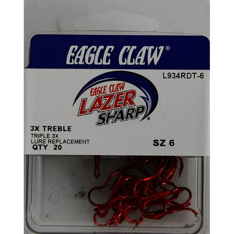 EAGLE CLAW L934R LAZER 3X RED TREBLE HOOKS 20/pk- #6 