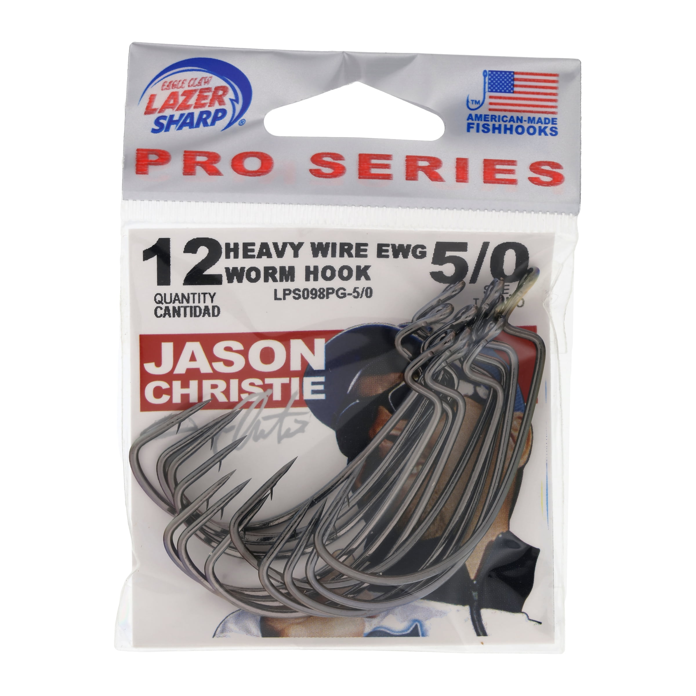 Eagle Claw Lazer Sharp Jason Christie Heavy Wire EWG Worm Hook 12 ct Pack, Black