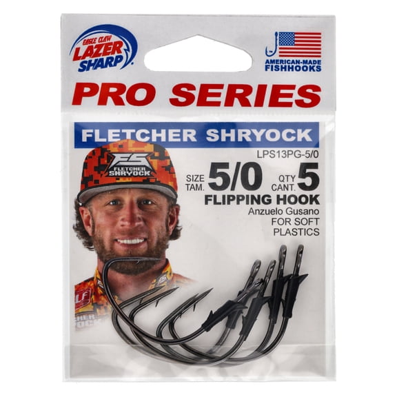 Lazer Sharp Pro Series Heavy Wire Flipping Hook  Molded Keeper  Size 5/0 - 5 Pack - Black
