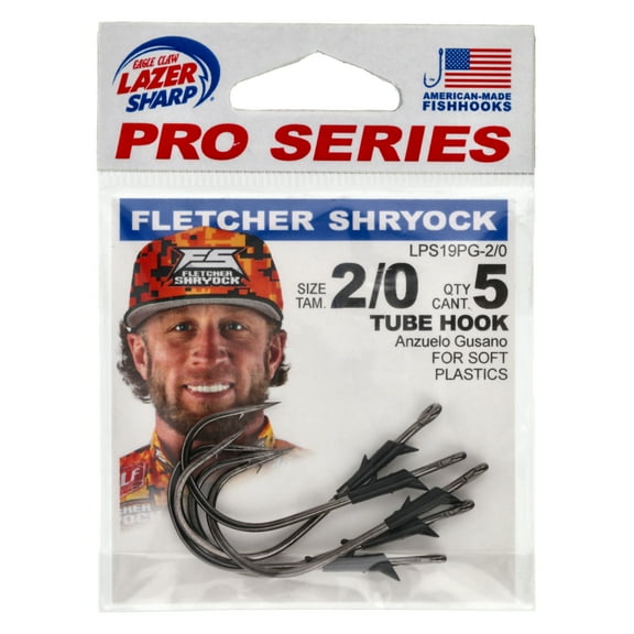 Lazer Sharp Pro Series Wide Gap Tube Hook Molded Keeper Size 2/0 - 5 Pack Black