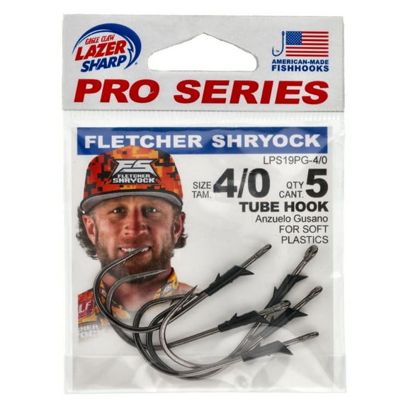 Lazer Sharp Pro Series Wide Gap Tube Hook – Molded Keeper – Size 4/0 - 5 Pack – Black