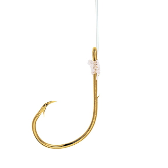 Lazer Sharp Snelled Non-Offset Baitholder Circle Hook - Gold - 18 In. Mono Leader - Size 7/0