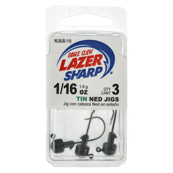 Lazer Sharp Tin Ned Jig Head - 3 pack - Hook size 1/0 - 1/16 oz - Black