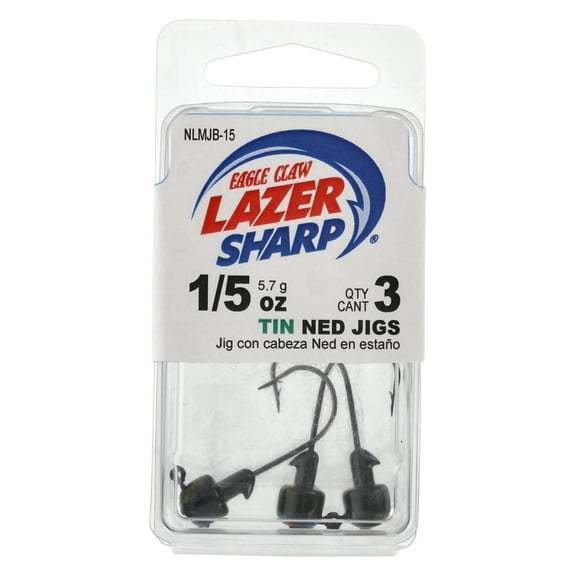 Lazer Sharp Tin Ned Jig Head - 3 pack - Hook size 2/0 - 1/5 oz - Black