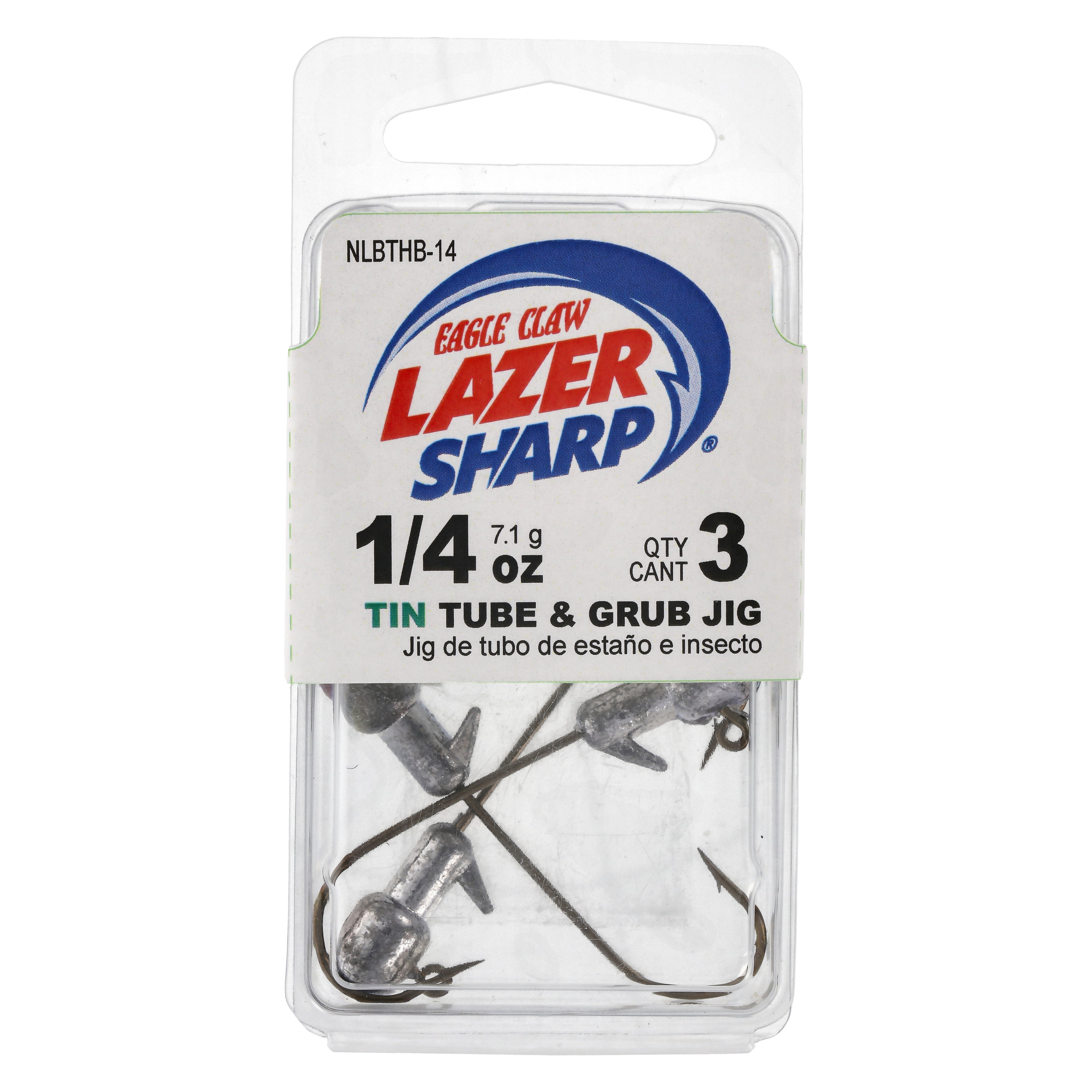Lazer Sharp Tin Tube & Grub Jig Head - Barbed Collar - 3 Pack - 1/4 oz - Unpainted