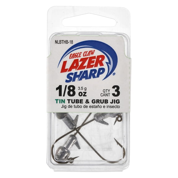 Lazer Sharp Tin Tube & Grub Jig Head - Barbed Collar - 3 Pack - 1/8 oz - Unpainted