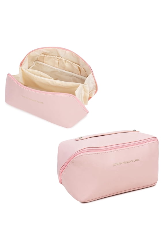 Travel Cosmetic Makeup Pouches for Women Travel Organizer Bag Portable Pouch Open Flat Toiletry Bag Make Up Organizer with Divider and Handle