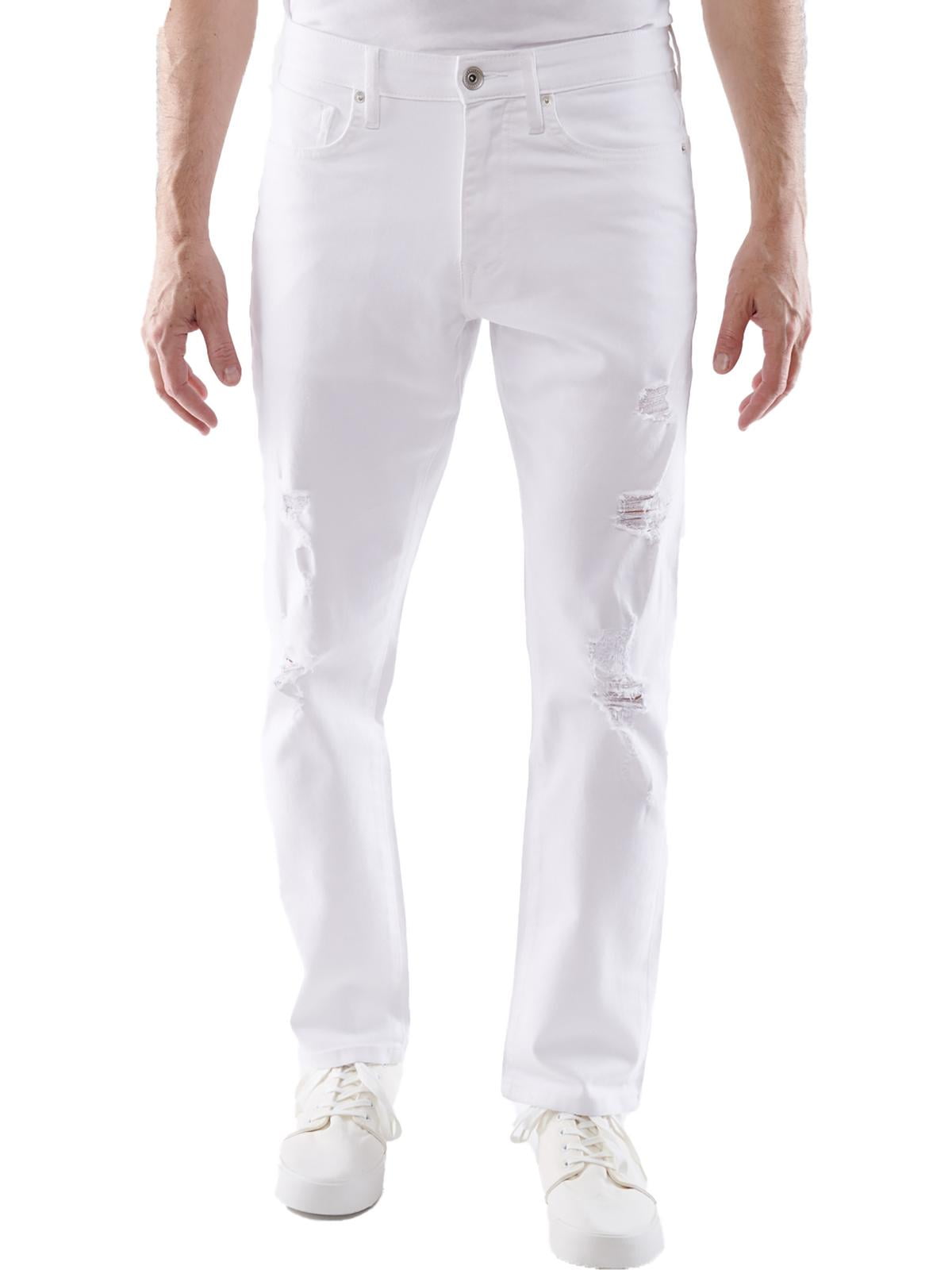 Men's White Slim Fit Distressed Jeans