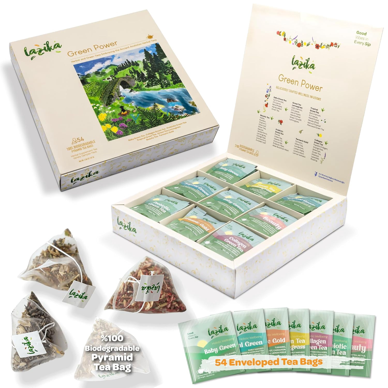 Lazika Tea Variety Pack with Lovely Presentation Box, Black, Green and Herbal Tea Sampler Gift Set, 10 Counts, Premium Collection with Pyramid Infuser Bag, Handcrafted Lazika Tea Variety Pack with Lovely Presentation Box, Black, Green and Herbal Tea Sampler Gift Set, 10 Counts, Premium Collection with Pyramid Infuser Bag, Handcrafted