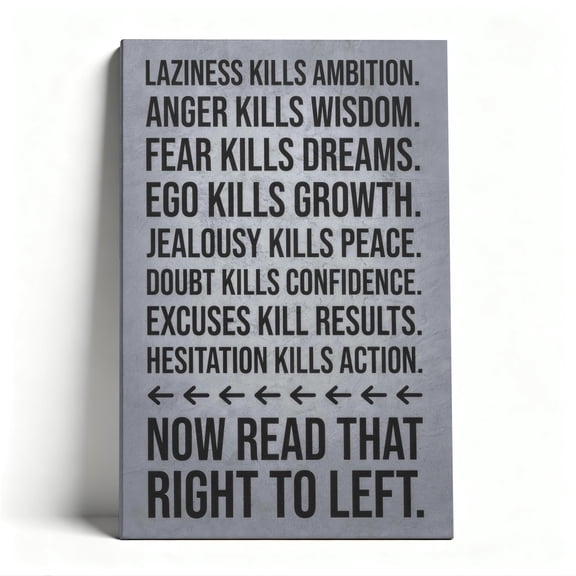 Laziness Kills Ambition Canvas Wall Art, Bold Motivational Decor, Minimalist Typography Artwork For Home Office, Ready To Hang