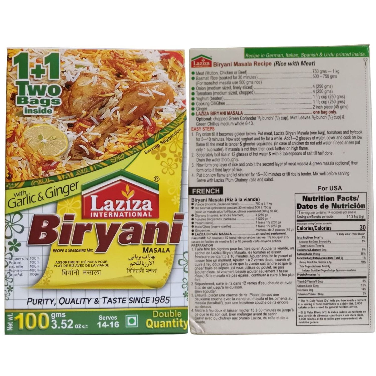LAZIZA Zafrani Bombay Biryani Masala Condiment Pentru Bombay Biryani Cu Sofran Orez Cu Carne 130g
