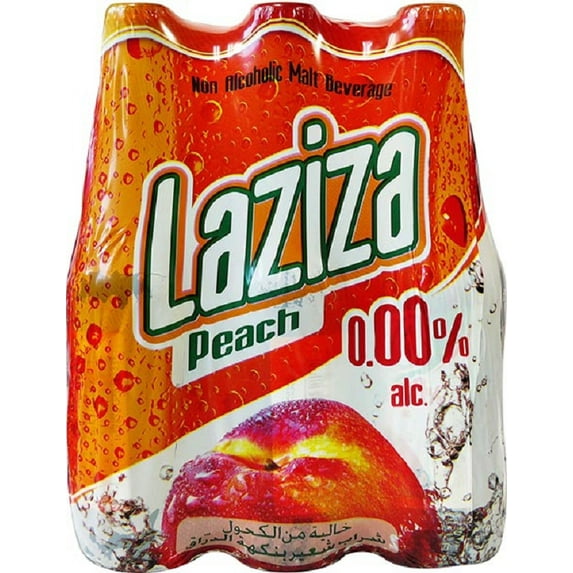 Laziza Peach Flavor Non Alcoholic Malt Beverage, Product of Lebanon, 12-Pack 8.45 fl. oz. (330ml) Bottles