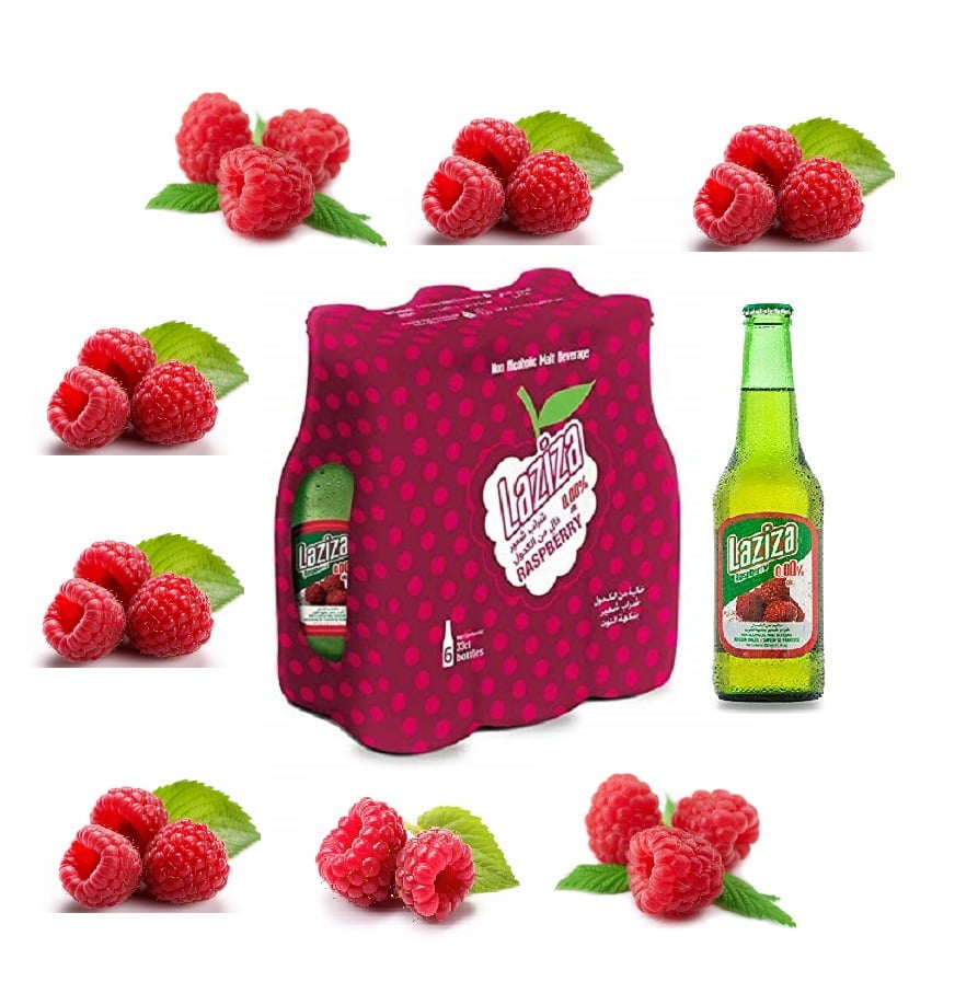 Laziza Raspberry Flavor Malt Beverage, One 6-Pack 11 fl. oz. (330ml) Glass Bottles