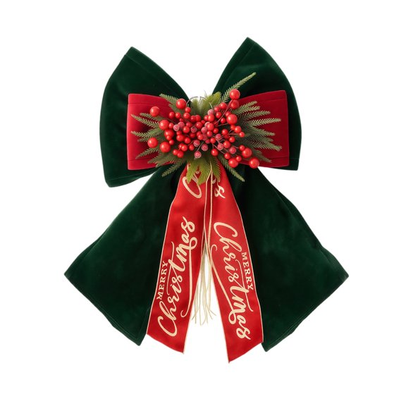 Lazo Rojo para Arbol de Navidad Christmas Bow, 27.55 Inch Pre-Tied Bow with Berry and Streamer for Tree Wreath Door Decor (Green)