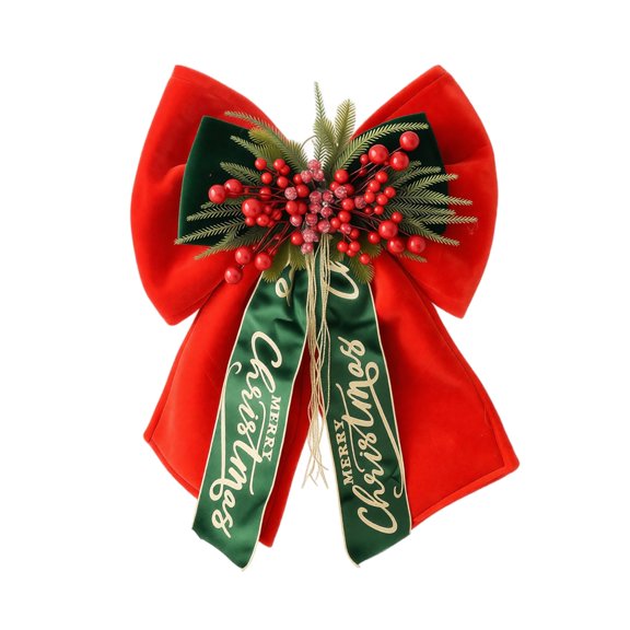 Lazo Rojo para Arbol de Navidad Christmas Bow, 27.55 Inch Pre-Tied Bow with Berry and Streamer for Tree Wreath Door Decor (Red)