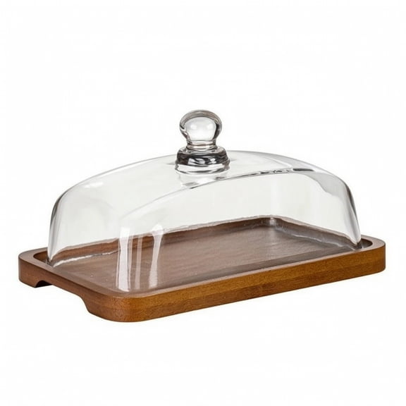 Lazsy 1 Wooden Serving Board with Clear Cover for Butter Cheese Cake Display on Coffee Table