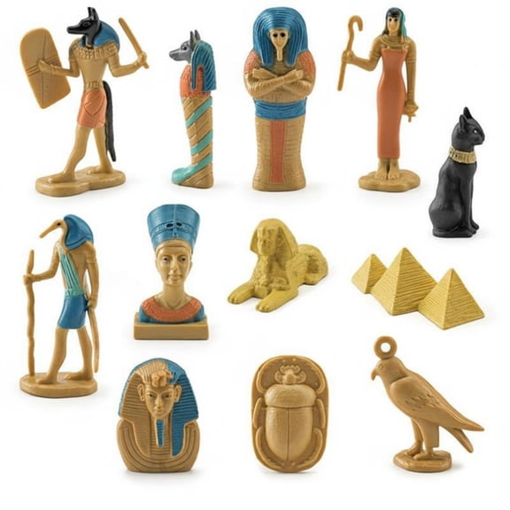 Lazsy 12 Pieces Pharaoh Sphinx Pyramids Hand Painted PVC Educational Figure Set for Students Teachers and History Enthusiasts