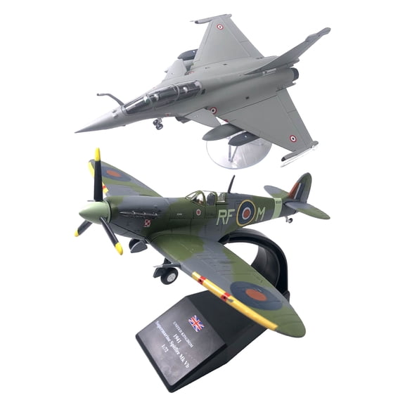 Lazsy 2 Pieces 1/72 Dassault Rafale Fighter + Spitfire Army Airplane Room Decor