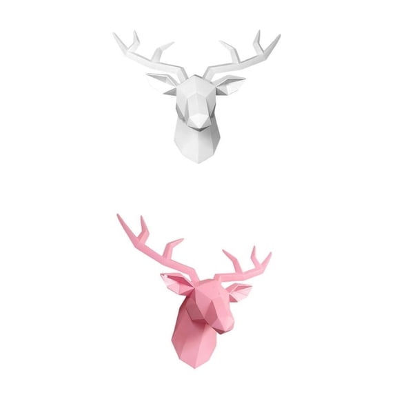 Lazsy 2Pcs Deer Head Wall Decor Animal Modern Hanging Stag Statue Home Decorations