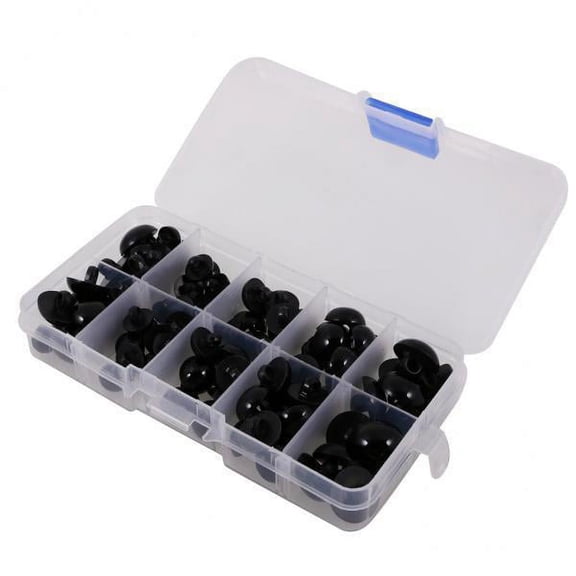 Lazsy 2x 100pcs 9-15mm Round Mushroom Black Plastic Safety Eyes And Nose for Bear, Doll, Puppet, Plush Crafts