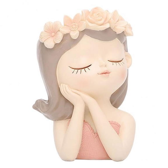 Lazsy 2x Bust Vase Planter Girl Vase Sculpture Face Plant Pot Indoor Flowerpot Resin Portrait Planter Drainage Feature Suitable for Office Table Living Room