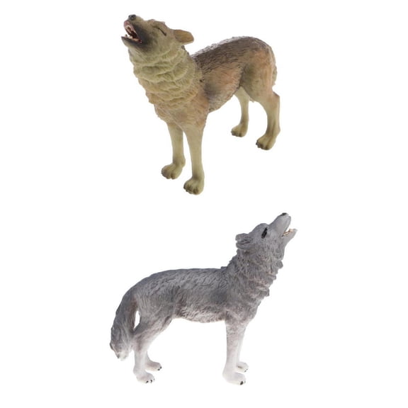 Lazsy 2x Realistic Wolf Figurine Wildlife Animal Figures, Easter Eggs Cake Toppers