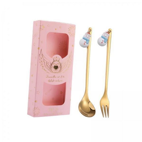 Lazsy 2xChristmas Spoon and Fork Set Xmas Christmas Tableware for Holiday Cake Snowman