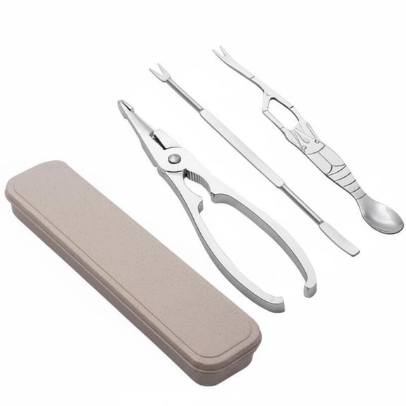 Lazsy 3 PiecesSeafood Utensil Set Stainless Steel Fork Reusable Seafood Picker Set for Restaurant