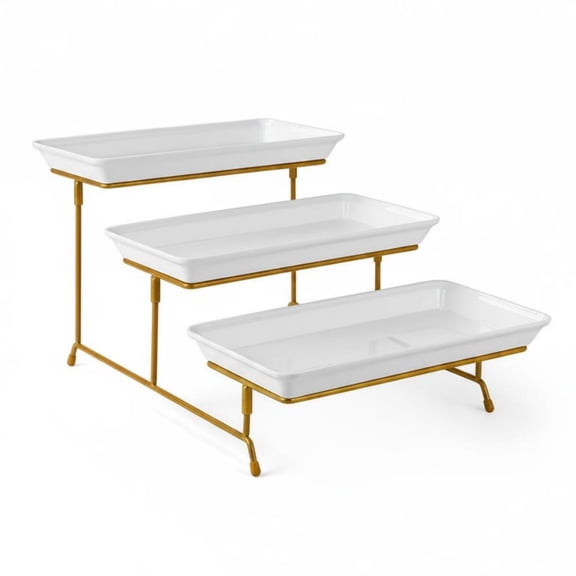 Lazsy 3 Tiers Dessert Stand Multifunctional 3 Tier Serving Stand Sturdy Three Level Buffet Display Rack for Hotel, Party, 12-inch Gold Slanted
