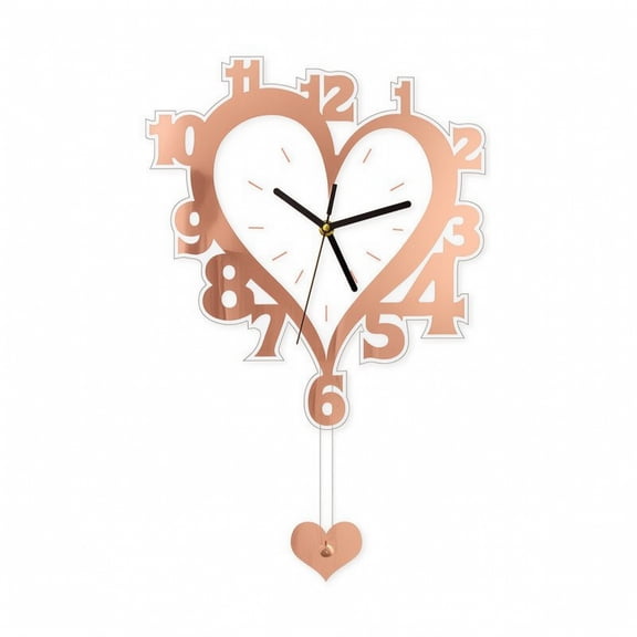Lazsy 3D Heart Wall Clock with Moving Pendulum Silent Quartz Mechanism Stylish Home Accent Piece for Living Room Bedroom Study
