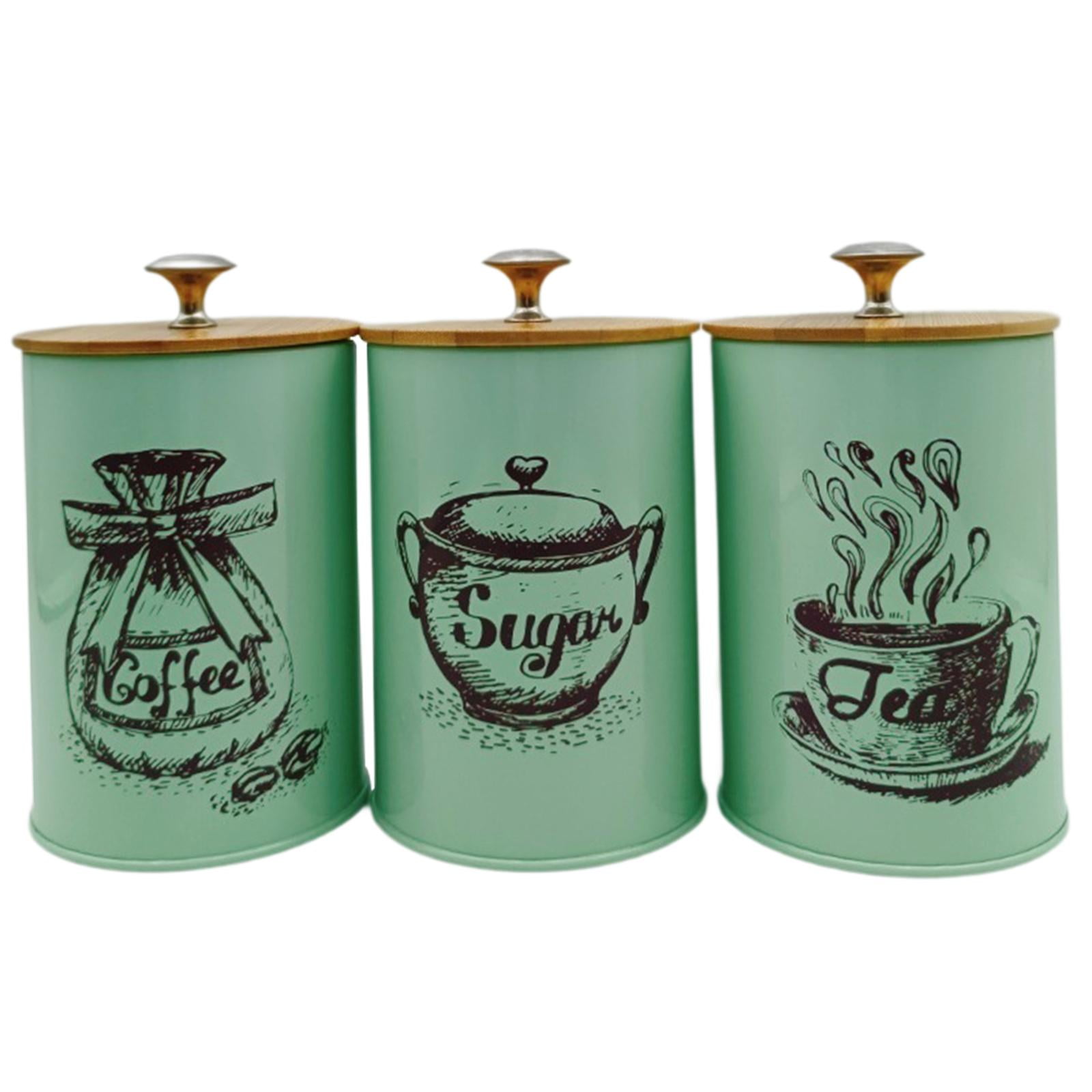 Kitche Containers Lazsy 3x Kitchen Canisters Set Coffee Tea Sugar Containers Iron Jars ...