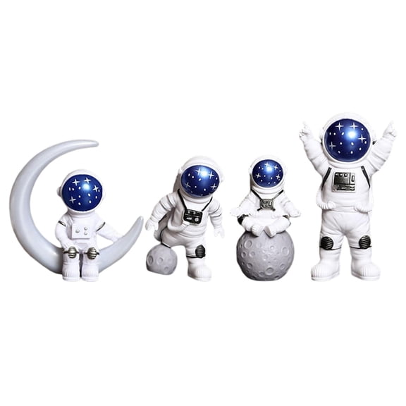 Lazsy 4 Pieces Astronaut Statue Model Figure Ornament Shelf Bookcase Spaceman Figurine White Blue