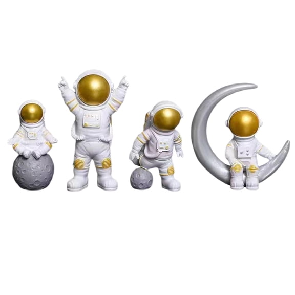 Lazsy 4 Pieces Astronaut Statue Model Figure Ornament Shelf Bookcase Spaceman Figurine White Gold