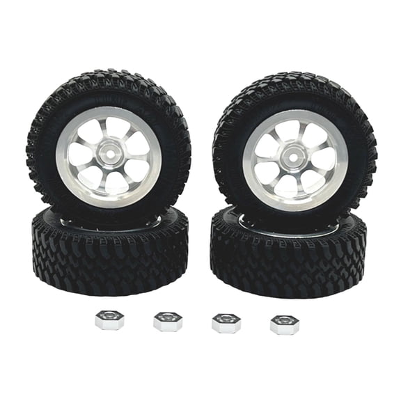 Lazsy 4 Pieces RC Wheels and Tires with Car Hex Wheel Hubs RC Tires with Wheel Rim for Argent