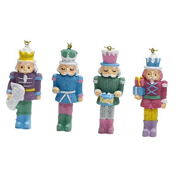 Lazsy 4x Nutcracker Statues Hanging Ornaments Resin Nutcracker Figurine Christmas Tree