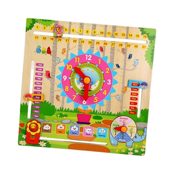 Lazsy 6 in 1 Montessori Wooden Toys Calendar Clock and Time Learning Telling Time