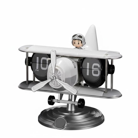 Lazsy Airplane Flip Clock Retro Biplane Desktop Clock Silent Mechanism Vintage Aviation Decor for Kids Bedroom Office