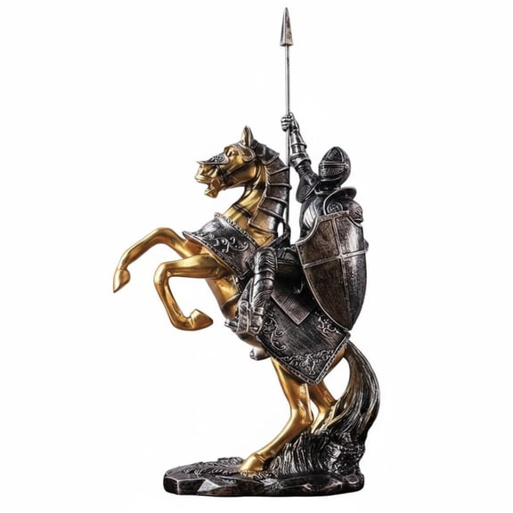 Lazsy Armored Armored Horseman Statue Creative Gift Retro Knight and Horse Sculpture for Office, Beverage Cabinet