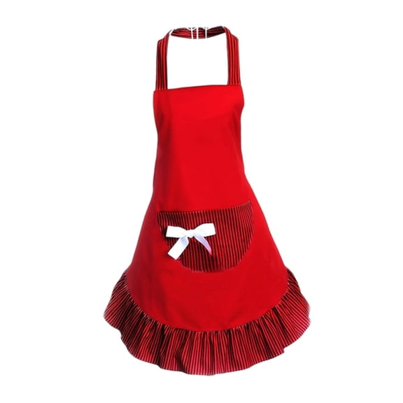 Lazsy Bowknot Funny Apron Vintage Design Flirty Ruffle Frilly Lady's Cute Maid Women's Red