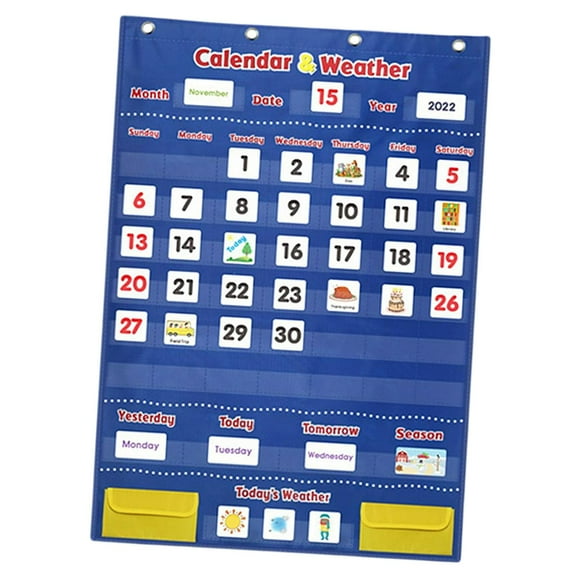 Lazsy Calendar & Weather Pocket Chart Early Learning Supplies Early Education Toy with