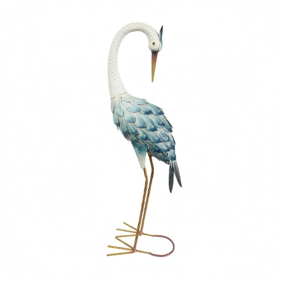 Lazsy Cast Iron Crane Statue Layered Feather Details Iron Crane Statue Textured Yard Decor for Courtyard, Lawn, Community Landscape, Looking Down