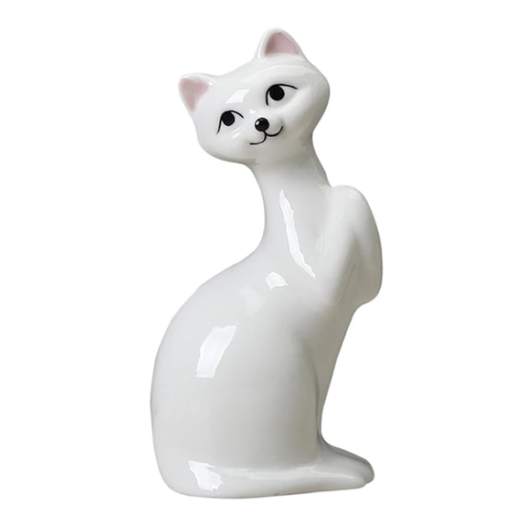 Lazsy Ceramic Cat Flower Vase Planter Pot with Drainage Tray, White Flower Container Cute Bonsai Holder