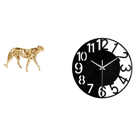 Lazsy Cheetah Figurine Gold Cheetah Figurine Modern Desktop Ornament Acrylic Wall Clock Silent Large Wall Clock Elegant Style Suitable for gift giving home decoration office