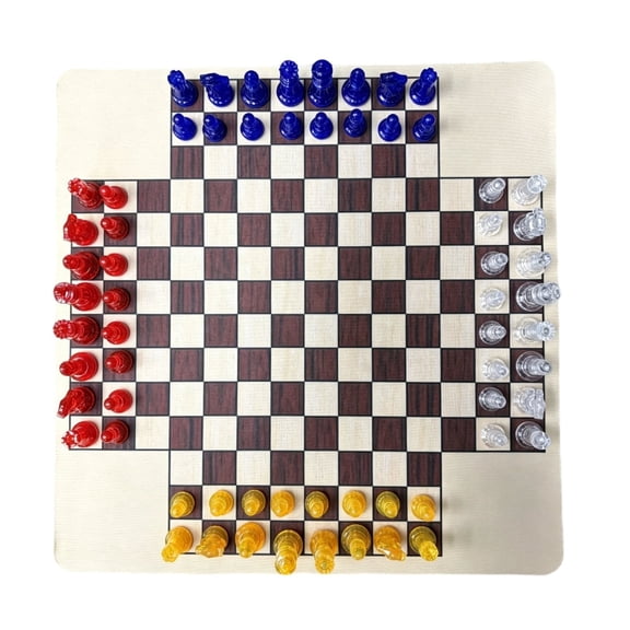 Lazsy Chess Set Four Player Board Game Portable Acrylic Pieces Compact 35 Cm Board Strategy Fun for Family Game Night